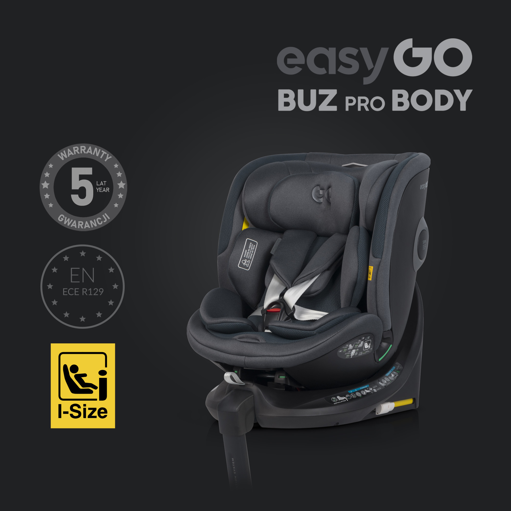 Sada autosedaček EasyGo Buz Pro a Buz Pro Body Granito 2v1 + otočná báze