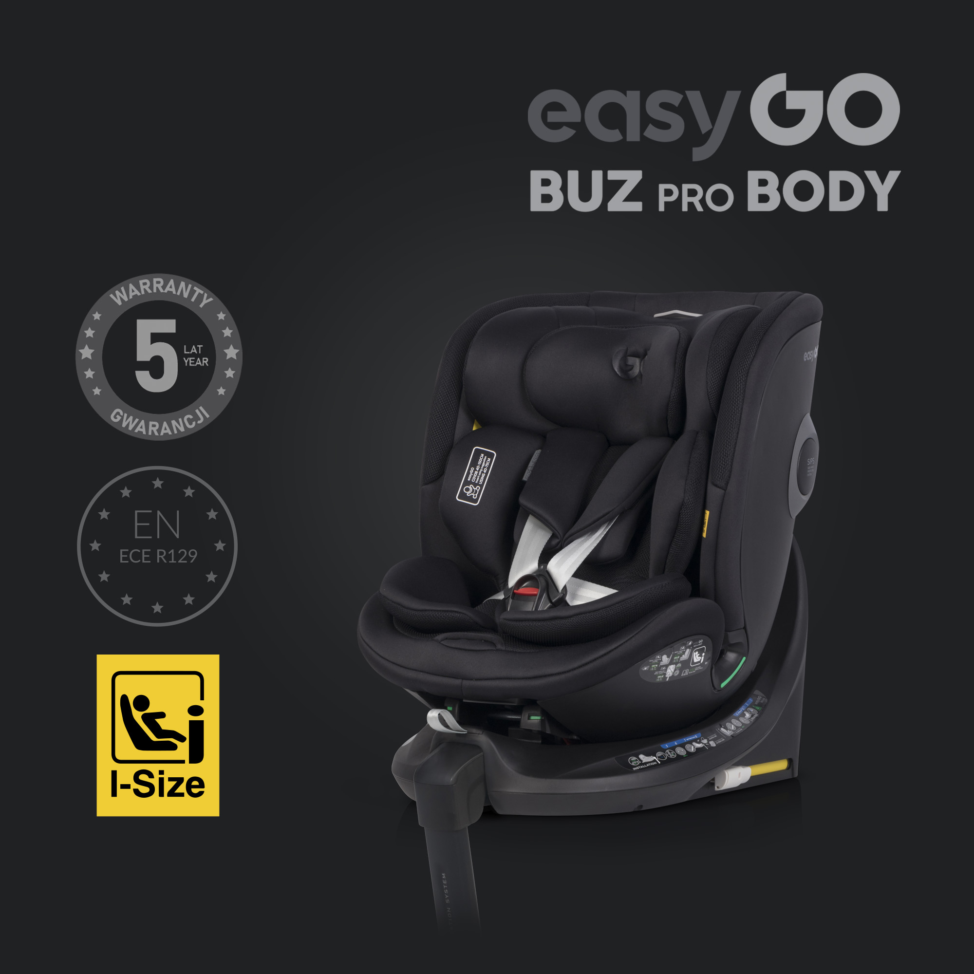 Sada autosedaček EasyGo Buz Pro a Buz Pro Body Black Ink 2v1 + otočná báze