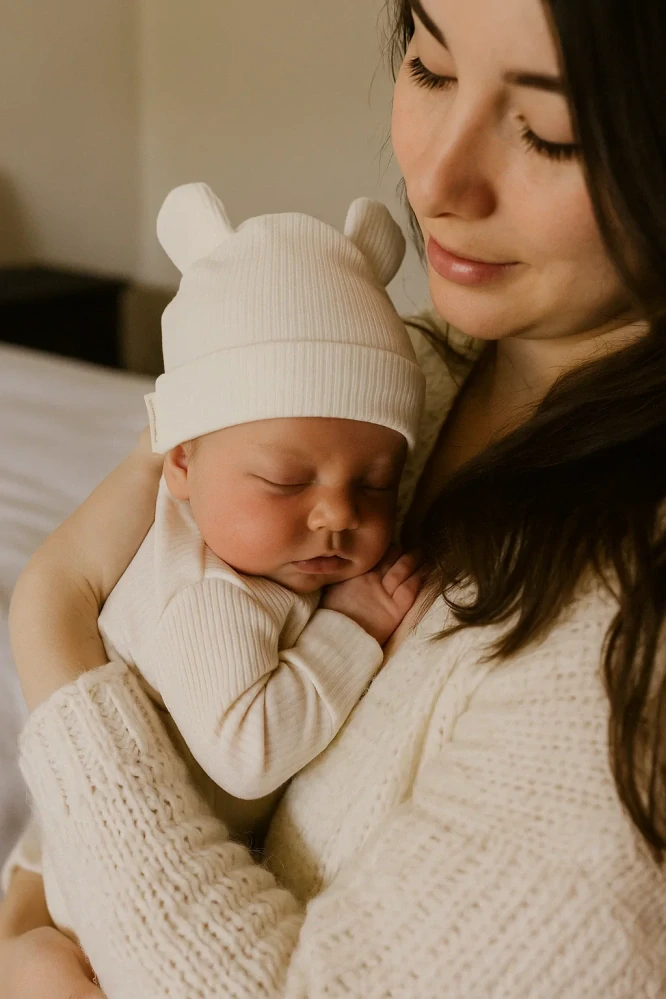 Kojenecká bambusová čepice s oušky Bimbi 0/1m bílá