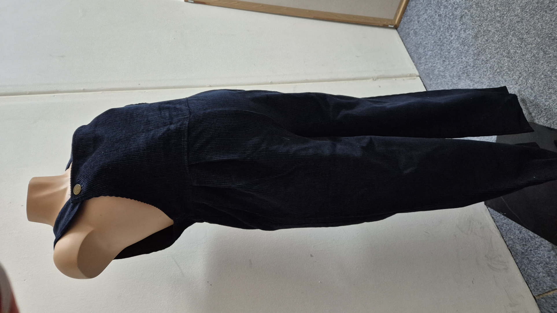 Těhotenská móda - Manžestrové laclové kalhoty s pružným bříškem vel. S - tmavě modré