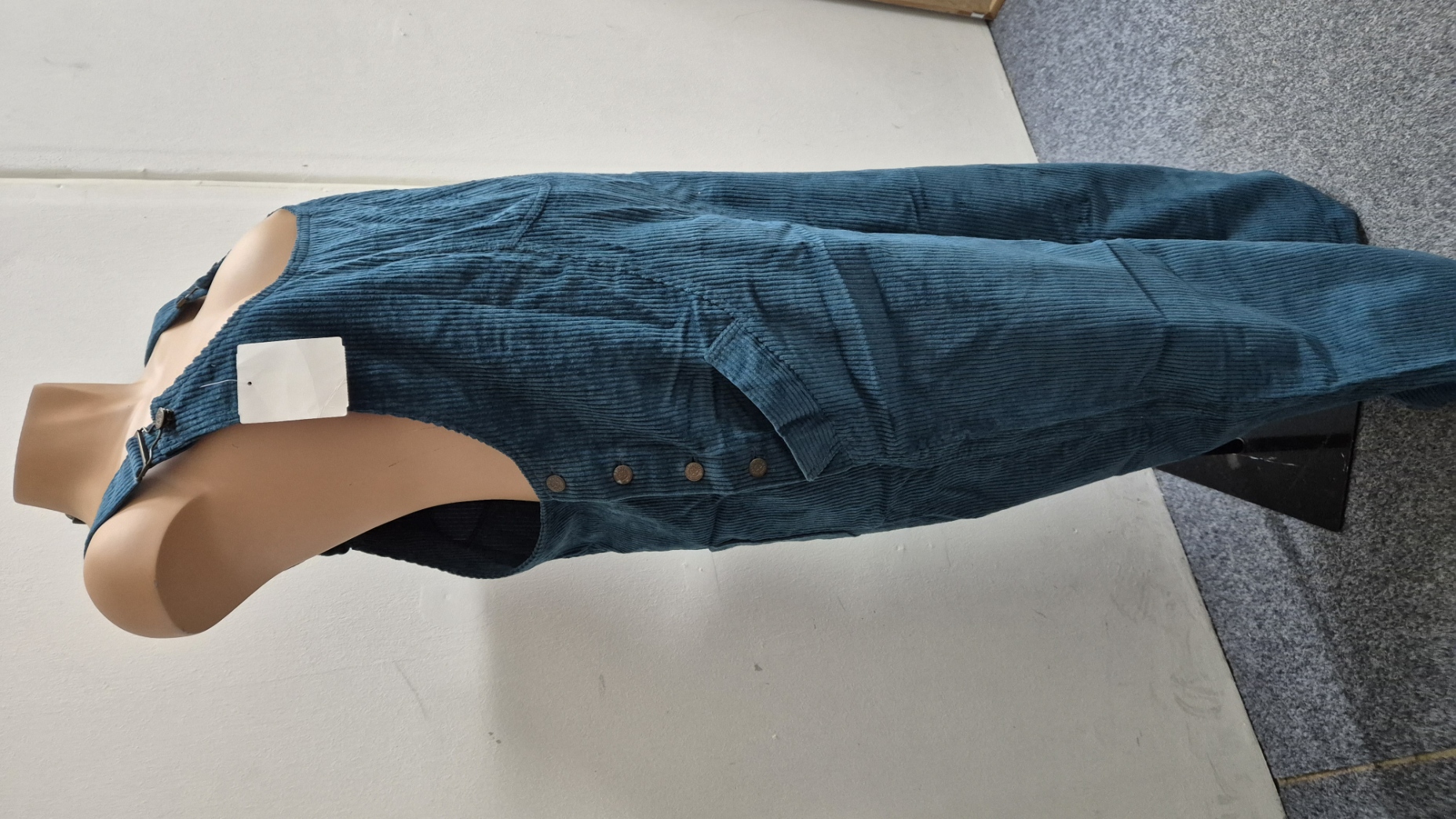 Těhotenská móda - Manžestrové laclové kalhoty s pružným bříškem vel. S - zelenkavé