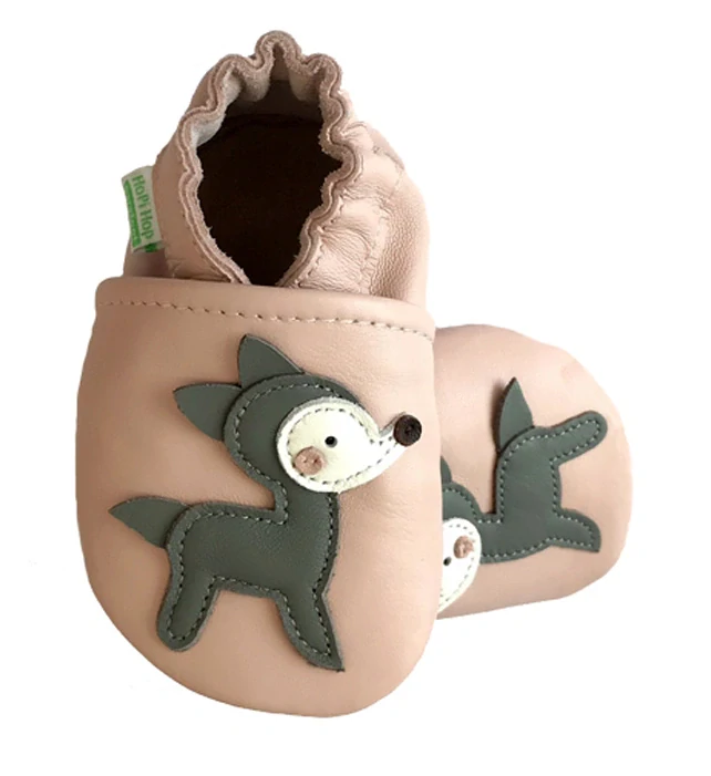 Dětské celokožené capáčky Hopi Hop BAREFOOT Srneček růžové vel.0-6m
