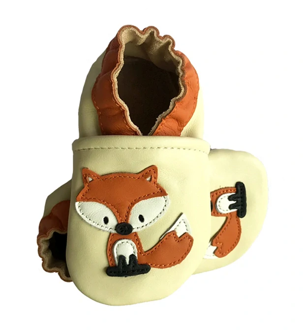 Dětské celokožené capáčky Hopi Hop BAREFOOT Liška béžové vel.12-18m