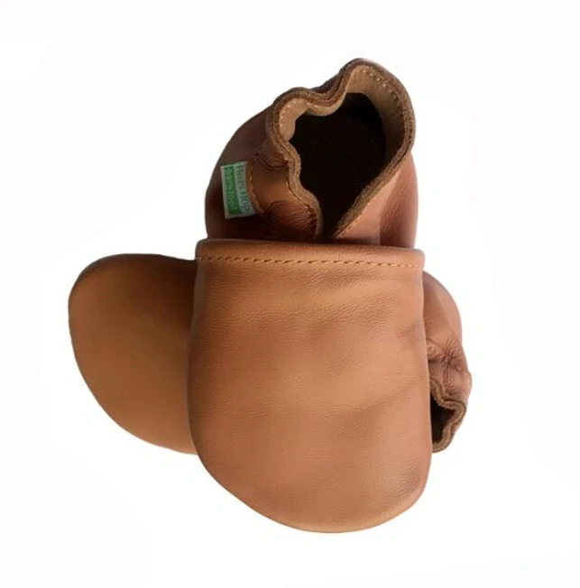 Dětské celokožené capáčky Hopi Hop BAREFOOT koňakově hnedé vel.0-6m