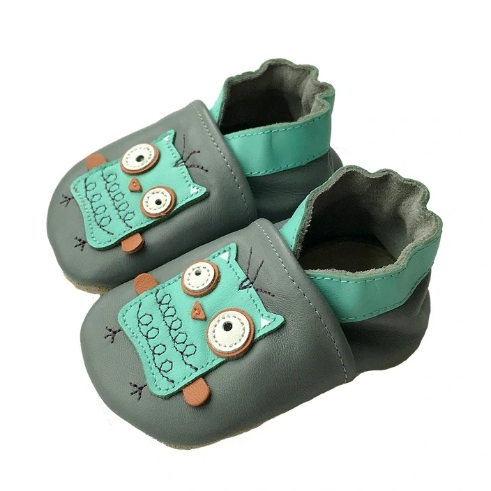 Dětské celokožené capáčky Hopi Hop BAREFOOT Sovička modré vel.18-24m