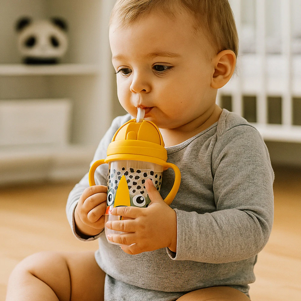 Canpol babies Hrneček nevylévací se slámkou a závažím BabiesBoo 270ml gepard
