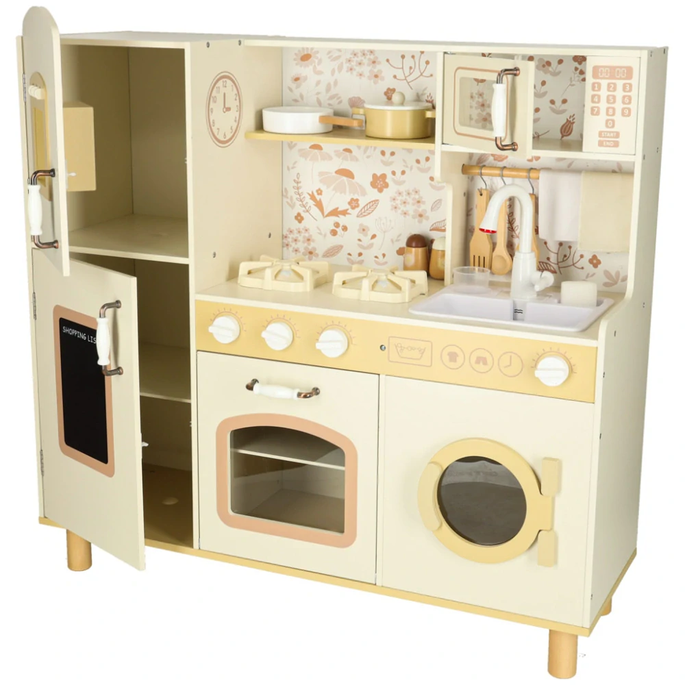 DŘEVĚNÁ KUCHYŇKA PRO DĚTI PASTELOVÁ 90CM - VODA, SVĚTLO, ZVUK