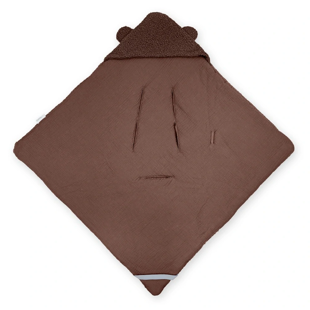 Prémiová Zimní Zavinovací Deka/Fusak do Autosedačky Cotton Muslin & Bouclé hnědá