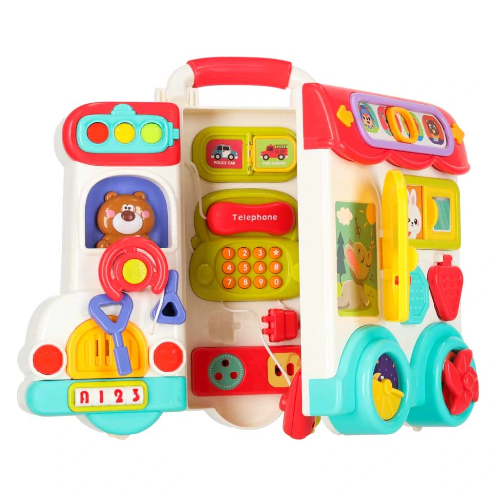 MANIPULAČNÍ DESKA 3V1 AUTOBUS – Senzorická Hračka & Cestovní Busy Board pro Batolata (18m+)