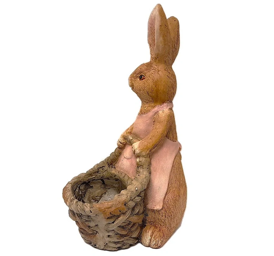 Dekorace Velký hnědý zajíček v zástěře s nůší 46cm