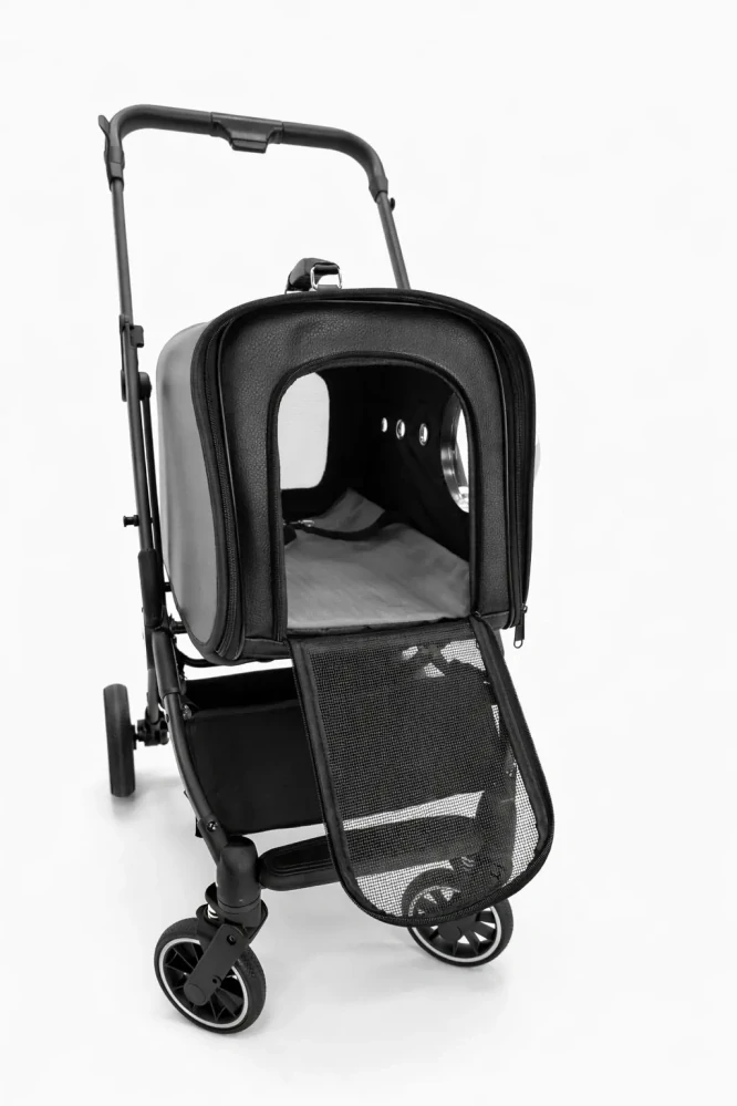 Luxusní kočárek pro psy a kočky MUXI 2v1  skládací a multifunkční černý