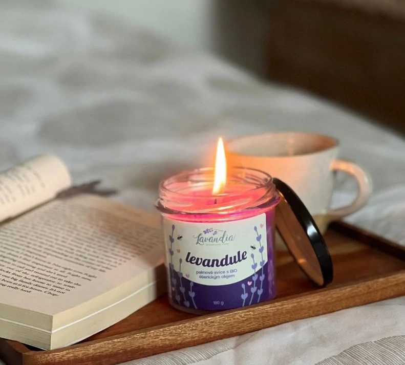 Vonná palmová svíce ve skle - Levandule