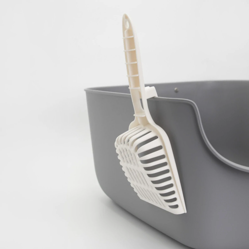 Carinio ROH otevřená toaleta pro kočky s koženou rukojetí a lopatkou - šedá