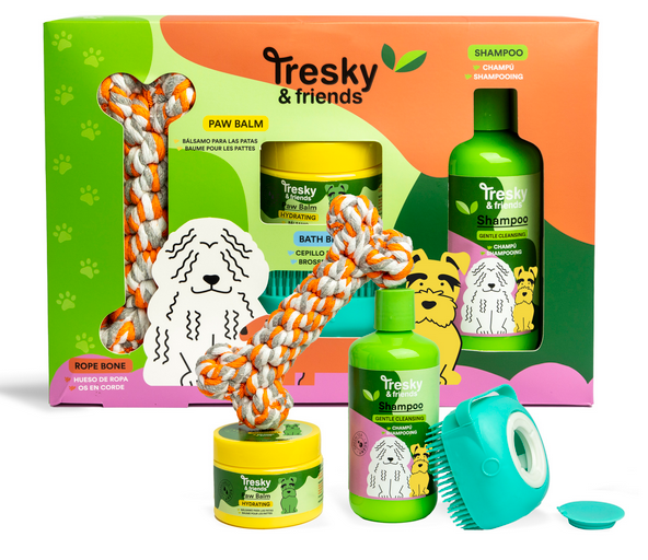 Dárková sada péče o psy Wellness Tresky & friend – přírodní kosmetika a hračka