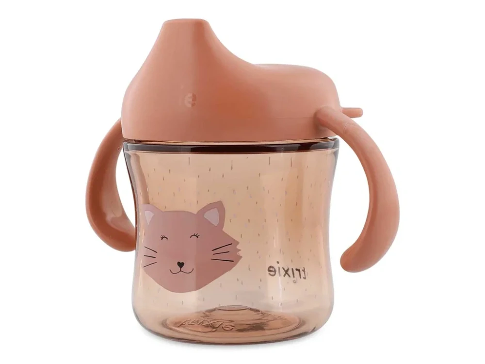 Dětský tritanový hrneček s pítkem Trixie Kočička (růžový)