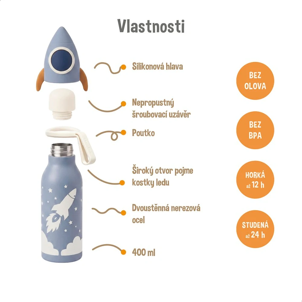 Zazu Dětská termoláhev 400 ml - Raketa