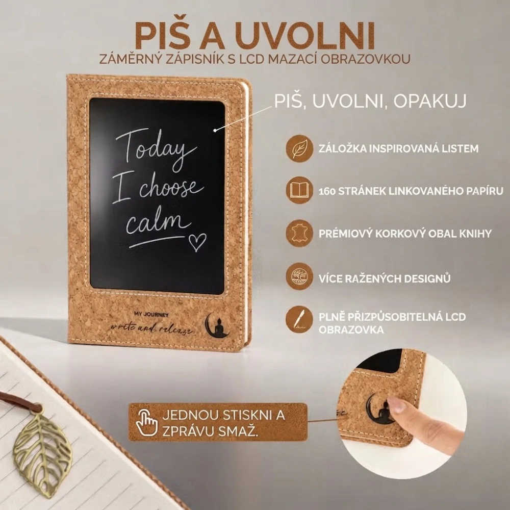 Zápisník s LCD mazací obrazovkou kožený - Korkový