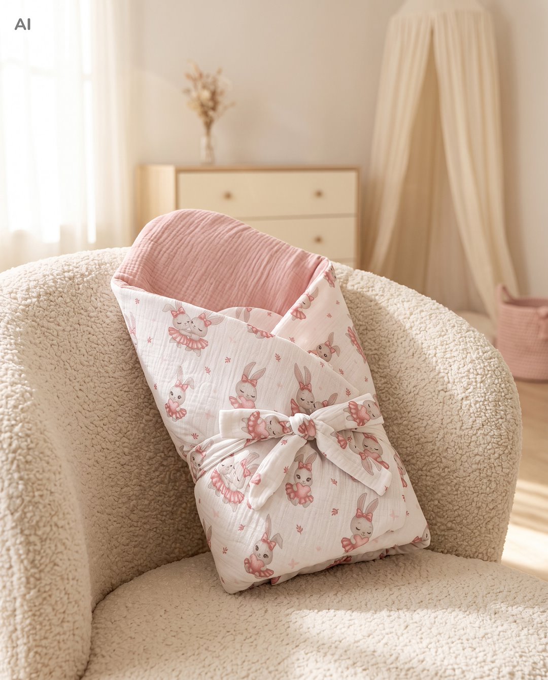 Zavinovačka mušelínová Vintage Bunny Baby – Růžová