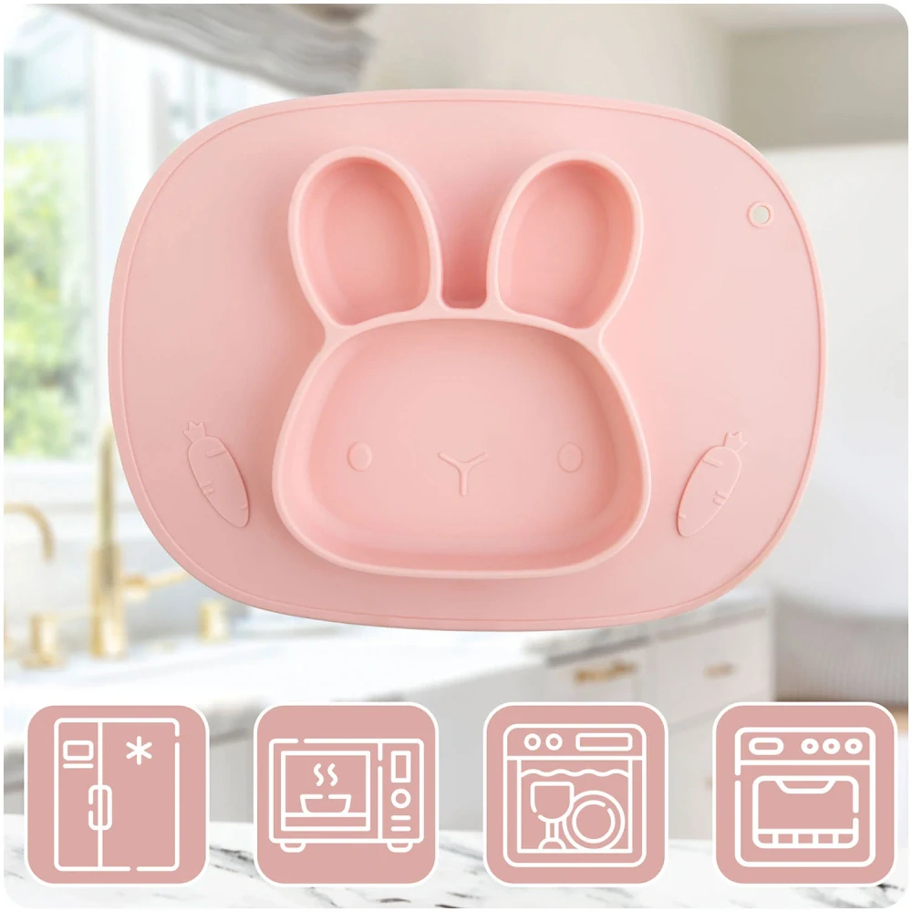 Silikonový dělený talířek 2v1 s víkem Králíček 