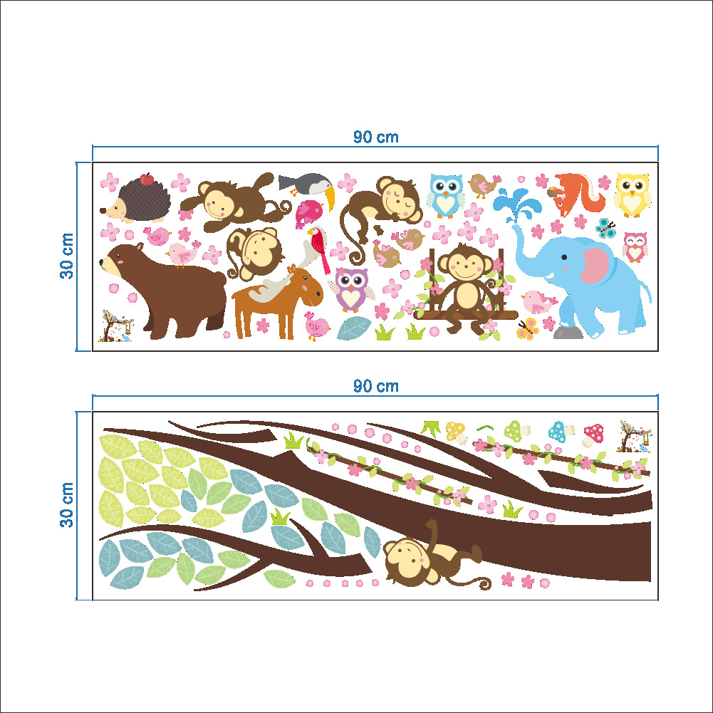 Samolepka Strom s houpačkou a zvířátky - velká