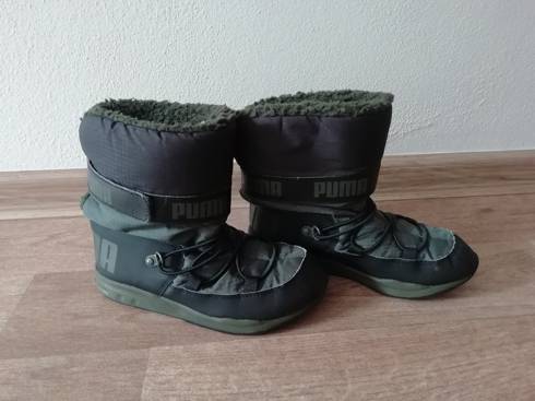 Chlapecké zimní boty s kožíškem PUMA - khaki/černá (stélka 19cm)