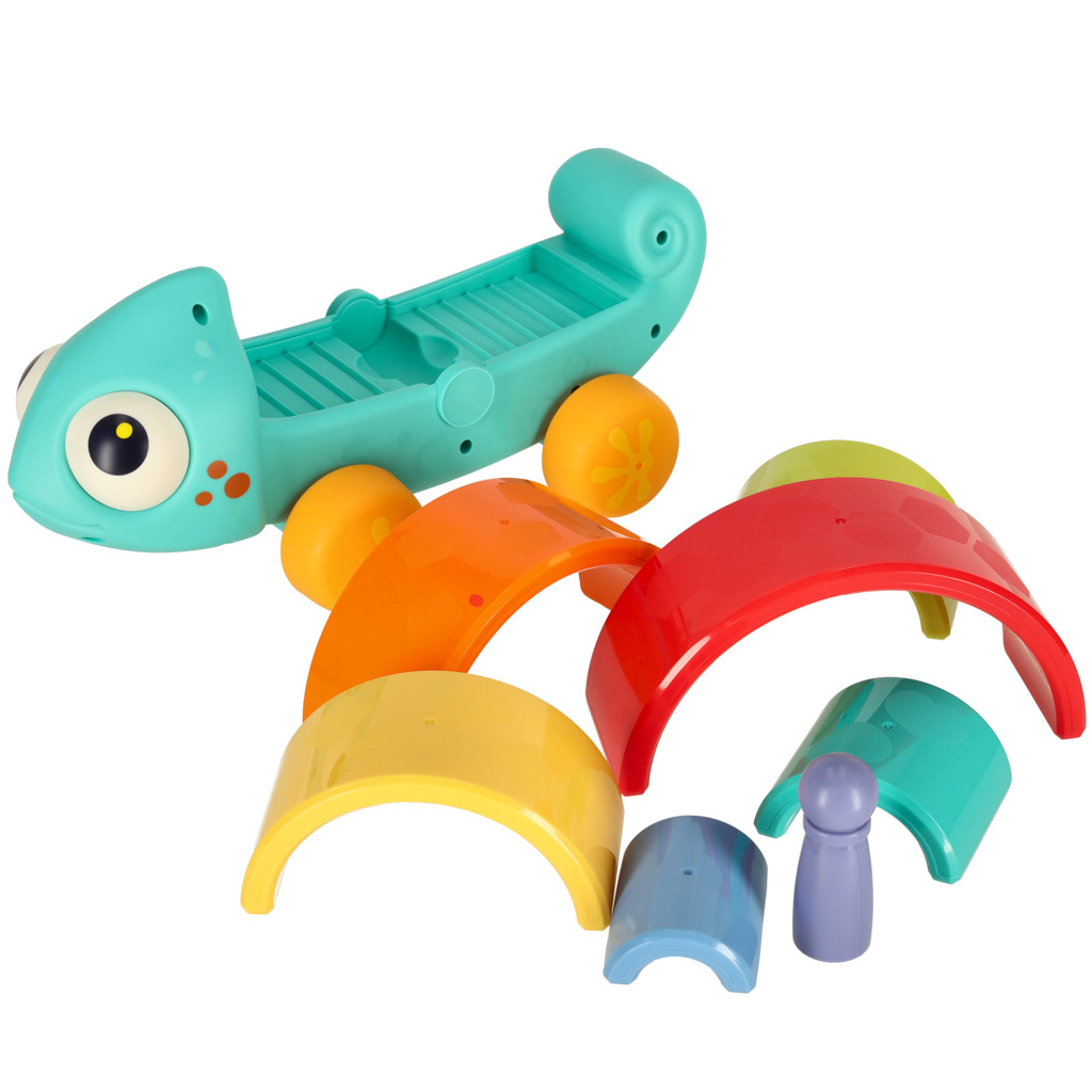 MONTESSORI NAUČNÁ HRAČKA JEZDÍCÍ CHAMELEON S PYRAMIDOU DUHA