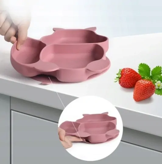 Jídelní silikonová sada 9-dílná pro děti VEVERKA tmavě růžová