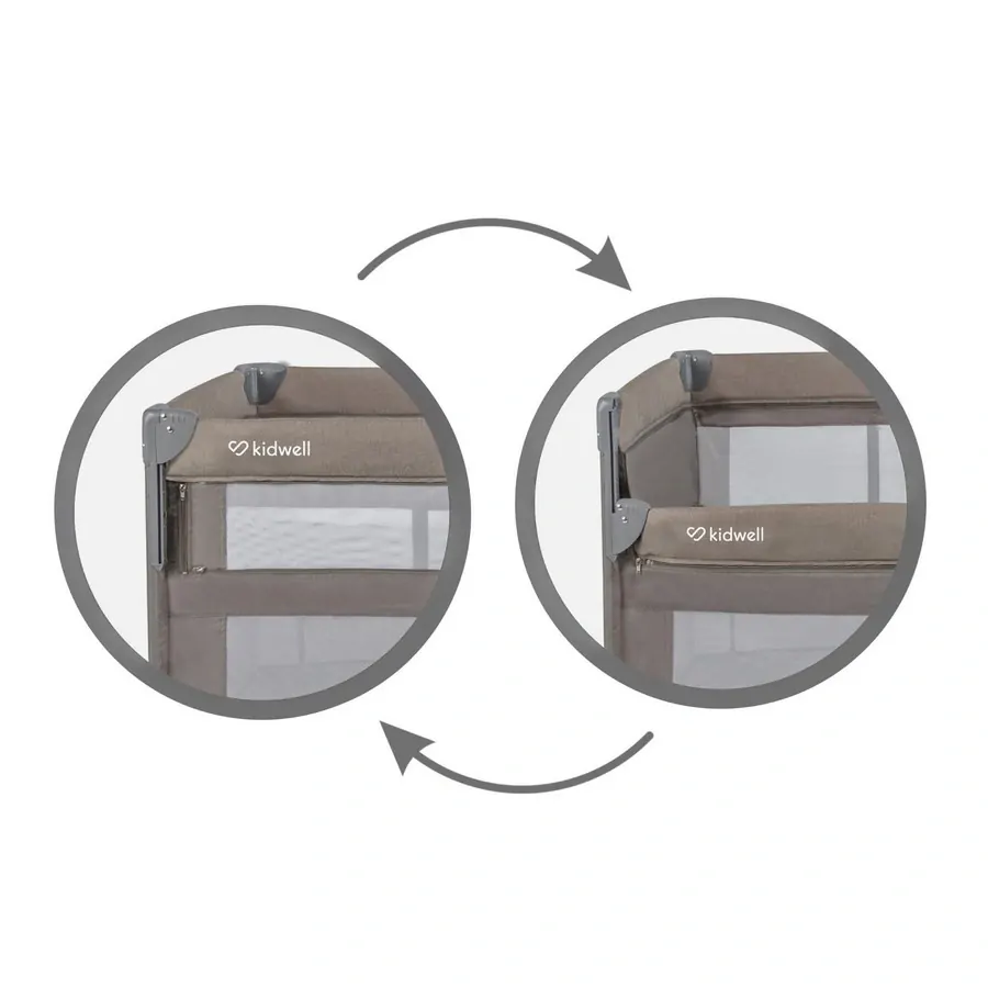 Dvoupatrová cestovní postýlka BLISSY Lift se stahovací bočnicí Grey