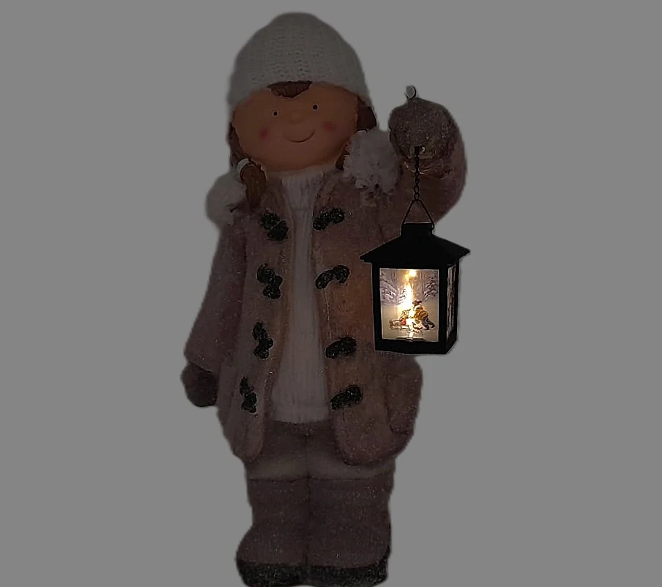 Dekorace- Holka v kabátku s LED lucernou