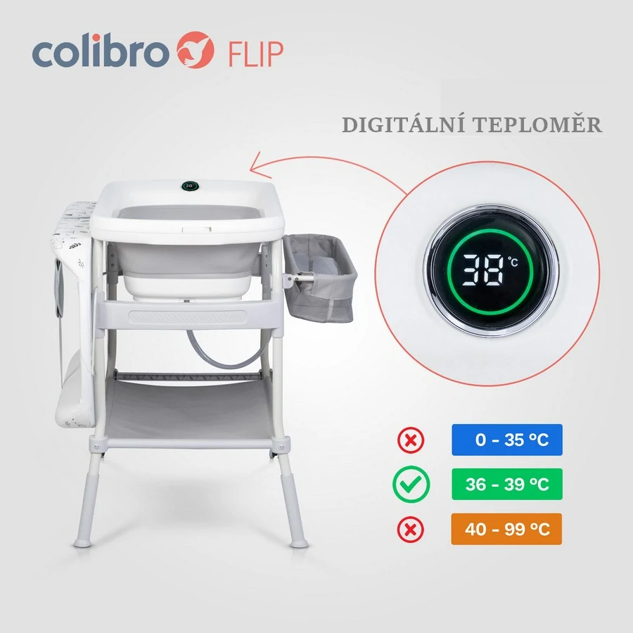 COLIBRO FLIP 2 V 1 – dětská vanička s teploměrem a přebalovací pult