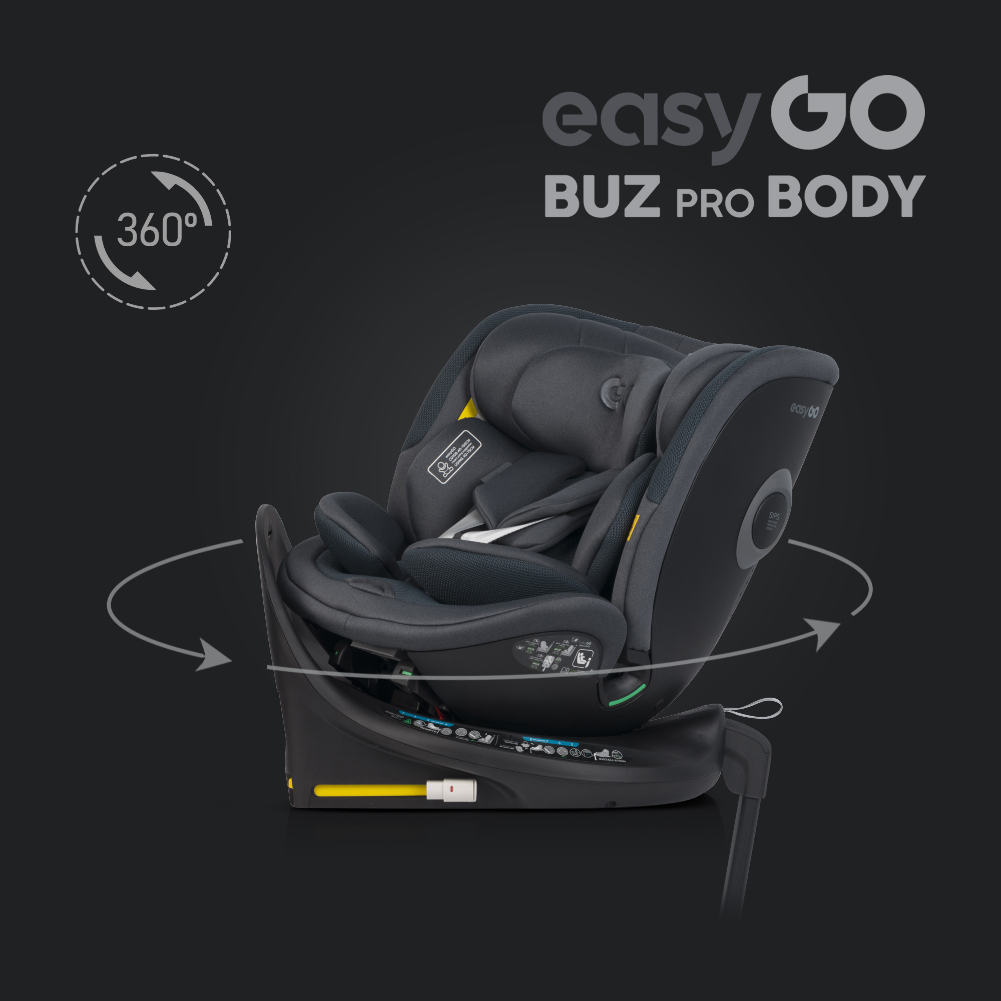 Sada autosedaček EasyGo Buz Pro a Buz Pro Body Granito 2v1 + otočná báze