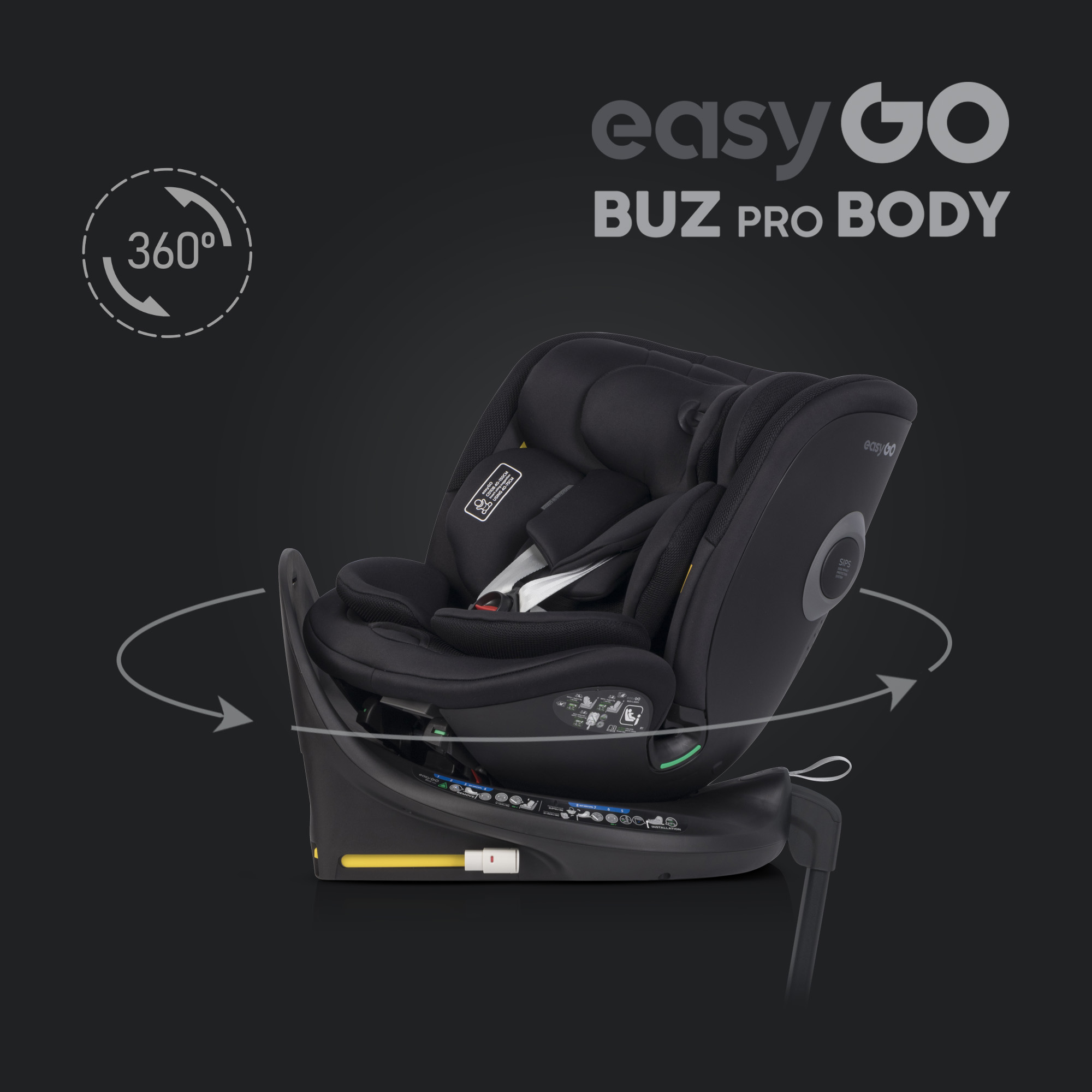 Sada autosedaček EasyGo Buz Pro a Buz Pro Body Black Ink 2v1 + otočná báze