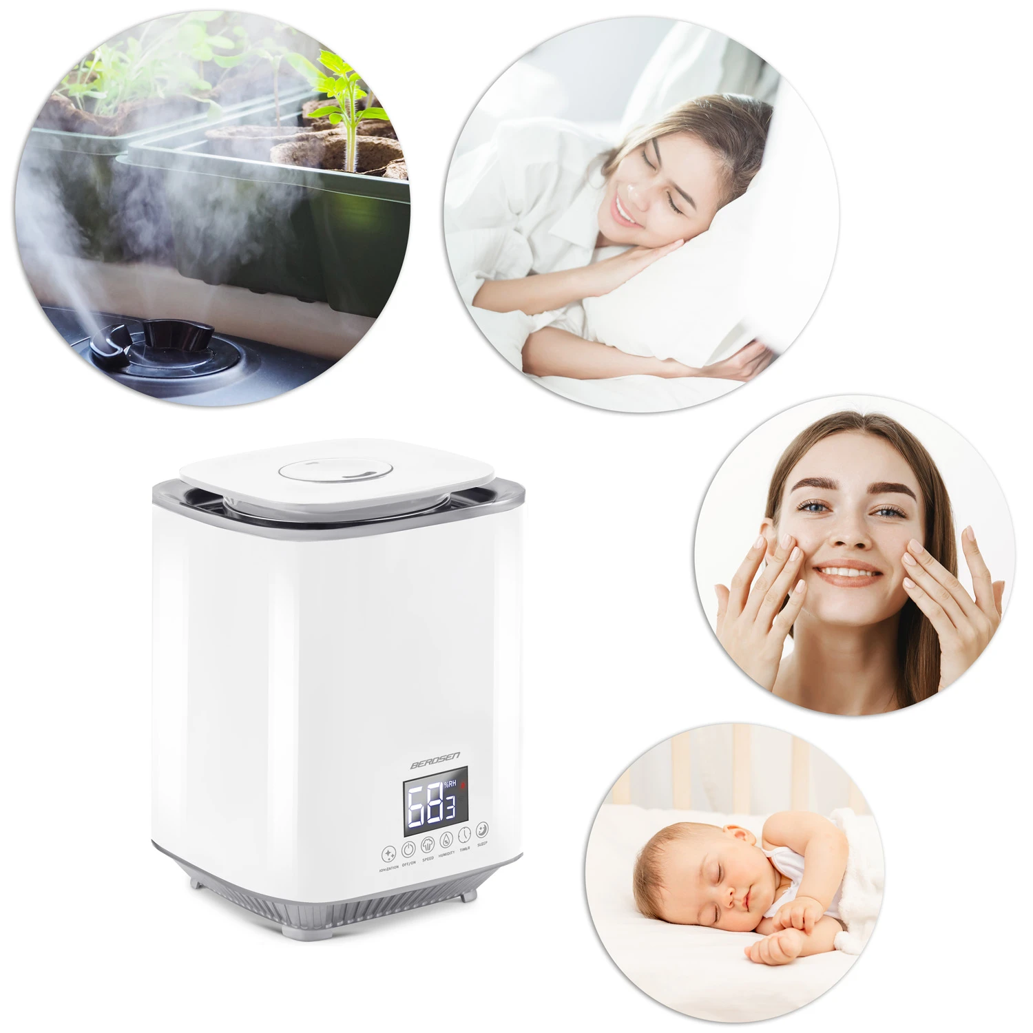 Ultrazvukový zvlhčovač vzduchu Berdsen Premium s ionizátorem a aroma difuzérem white