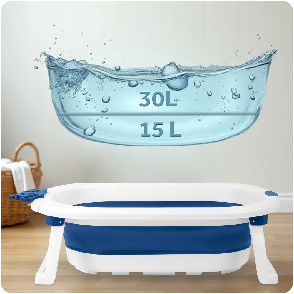 Skládací vanička pro děti a kojence s lehátkem bílo-modrá