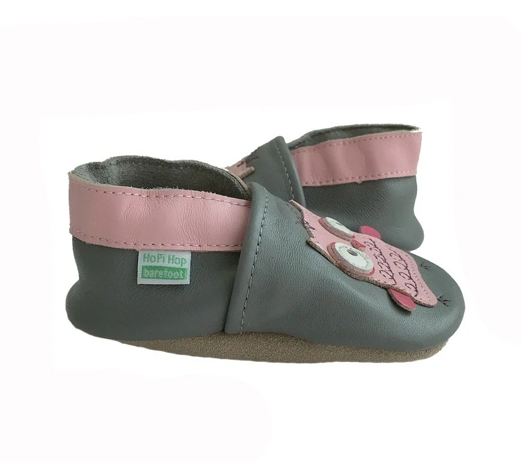 Dětské celokožené capáčky Hopi Hop BAREFOOT Sovička růžová vel.18-24m