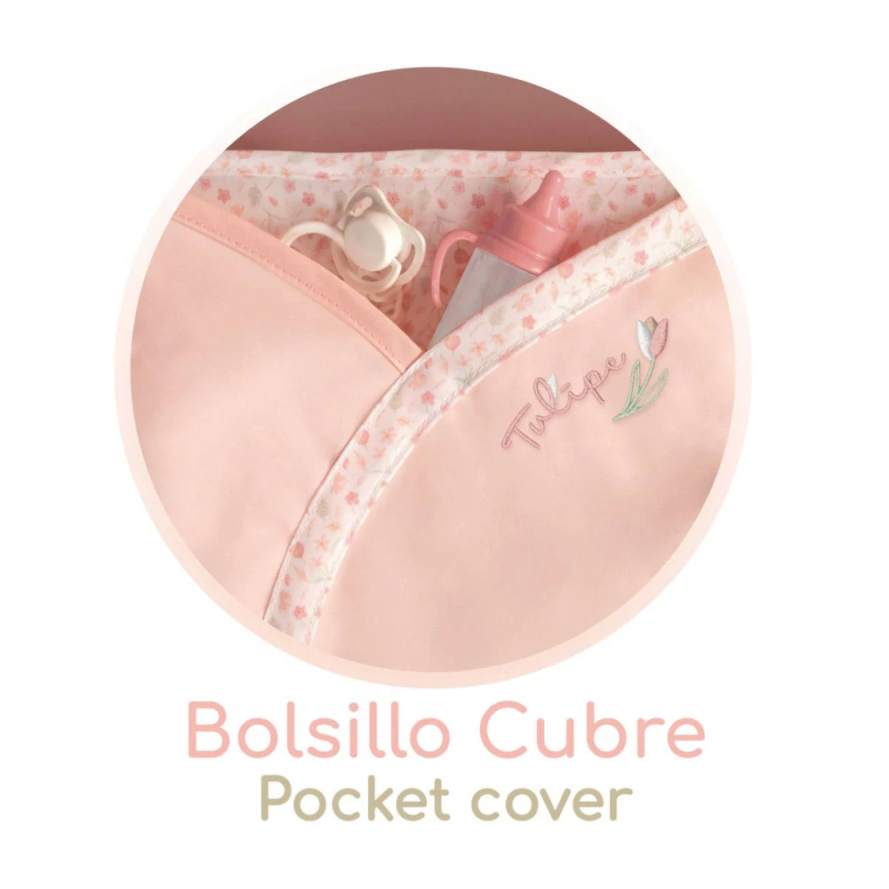 Dětský luxusní skládací kočárek pro panenku DeCuevas s taškou Tulipe lososový