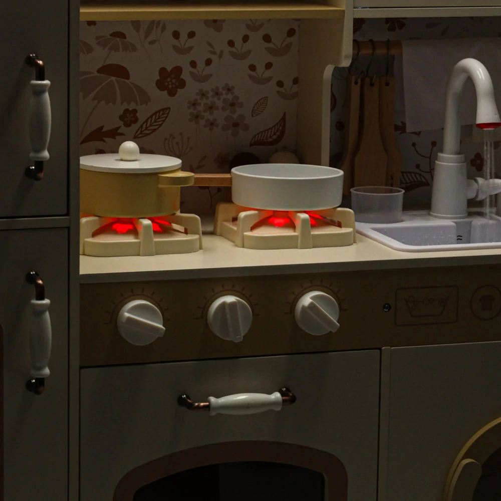 DŘEVĚNÁ KUCHYŇKA PRO DĚTI PASTELOVÁ 90CM - VODA, SVĚTLO, ZVUK