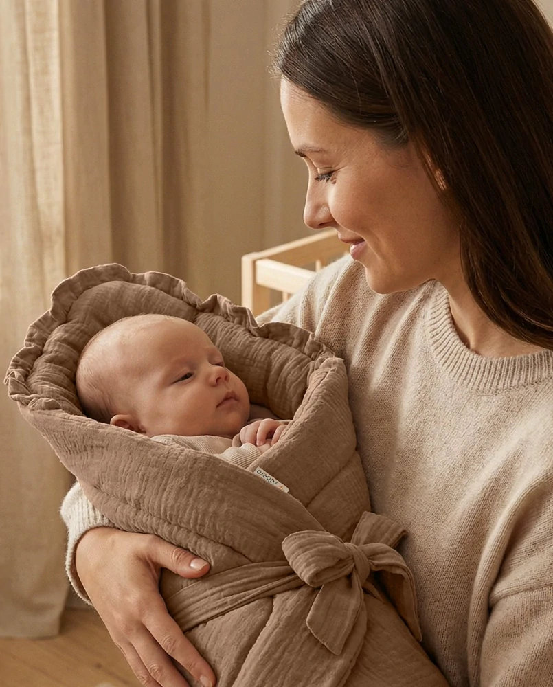 Novorozenecká mušelínová zavinovačka Albero hnědá