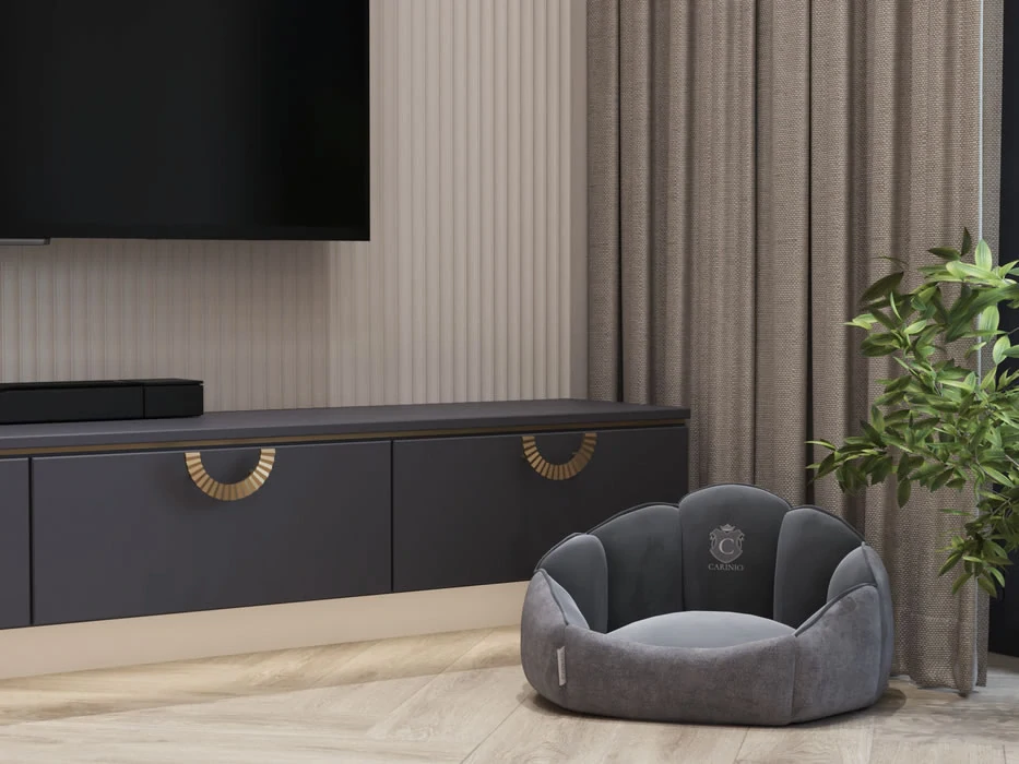 Kvalitní pelíšek ve tvaru mušle pro mazlíčky Carinio Shell Coal vel. S/M