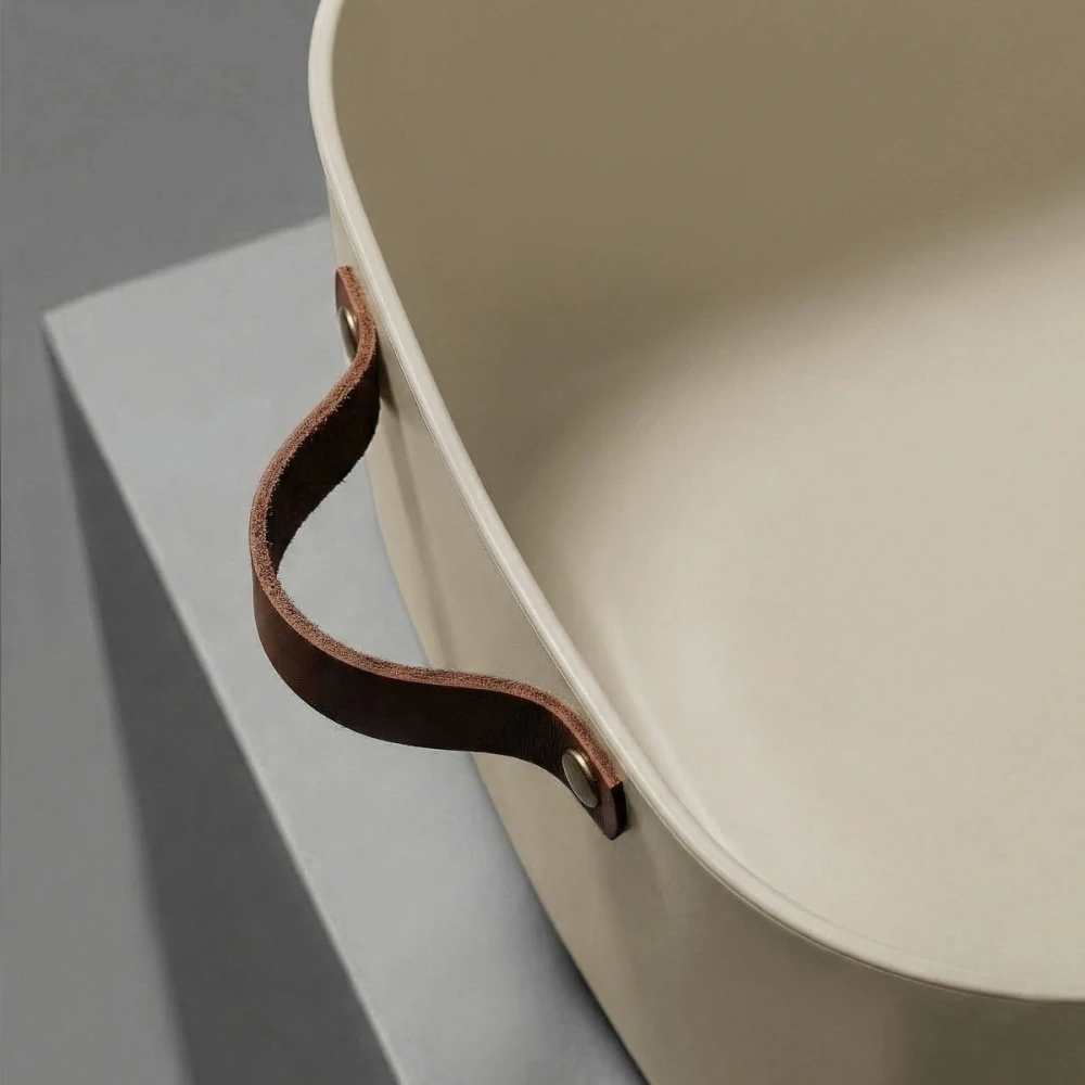 Carinio ROH otevřená toaleta pro kočky s koženou rukojetí a lopatkou - béžová