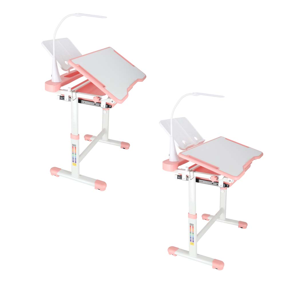 Ergonomický dětský psací stůl s nastavitelnou výškou, židlí a LED lampičkou - bílo-růžový