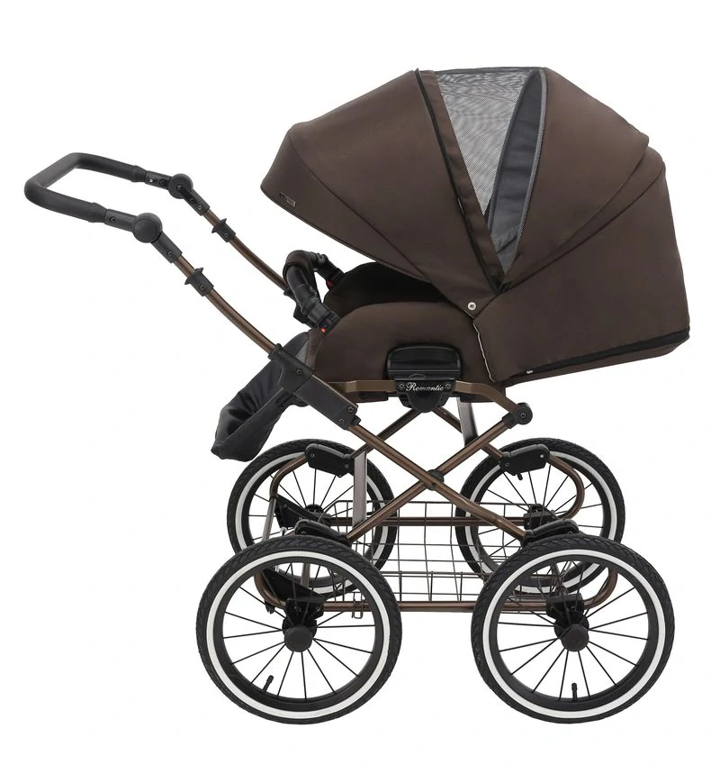 Hluboký retro kočárek ROMANTIC CLASSIC ROM-12 (cappuccino eco kůže)