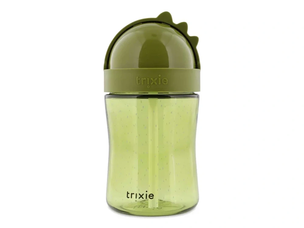 Dětská láhev s brčkem Trixie - Dinosaurus (Zdravý Tritan™)