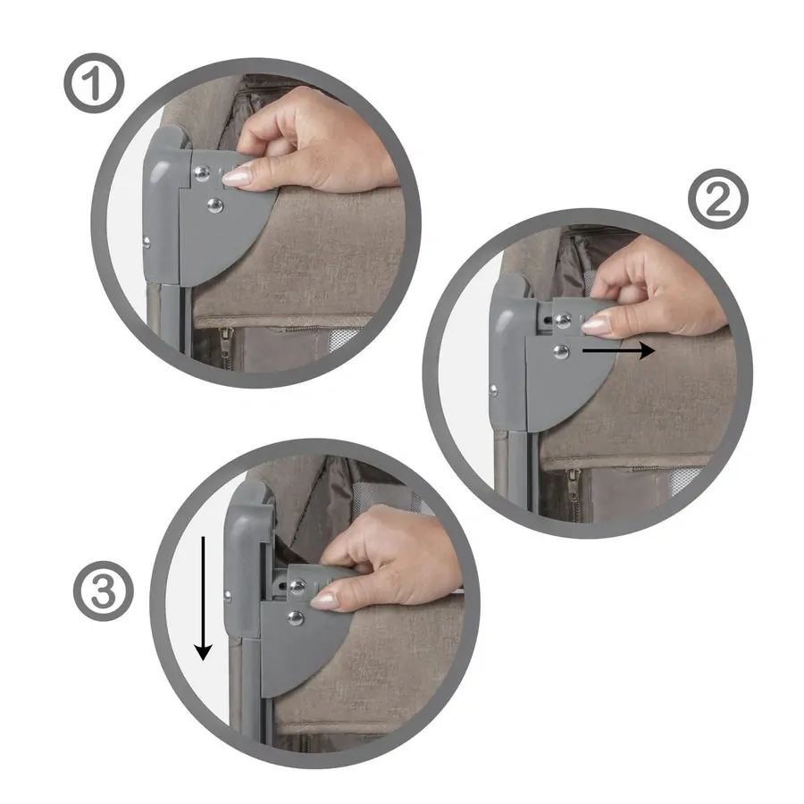 Dvoupatrová cestovní postýlka BLISSY Lift se stahovací bočnicí Grey