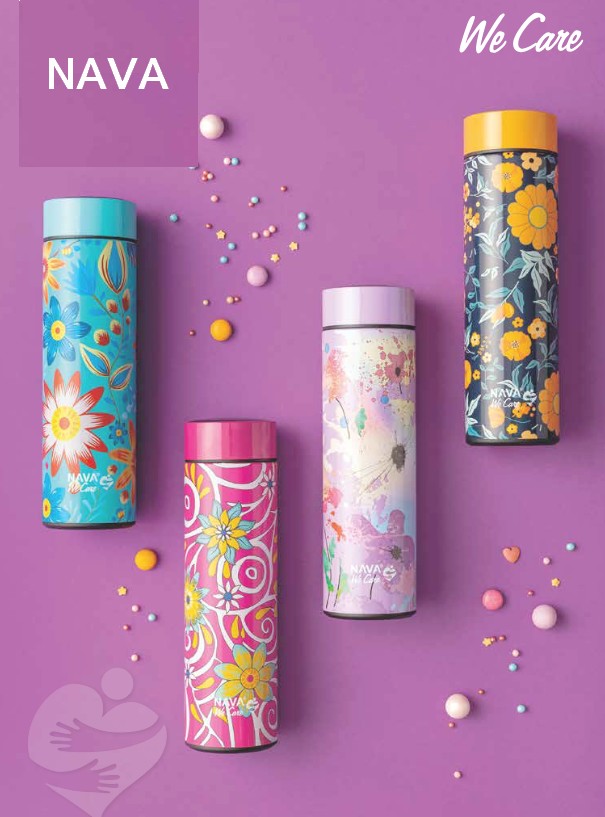 Nerezová termoska NAVA"We Care" s filtrem a digitálním ukazatelem teploty na víčku, fialová 500ml