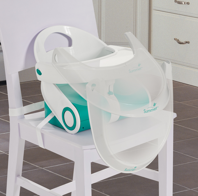 PŮJČOVNA - Cestovní jídelní sedačka Booster modrá/bílá (NOVÁ)