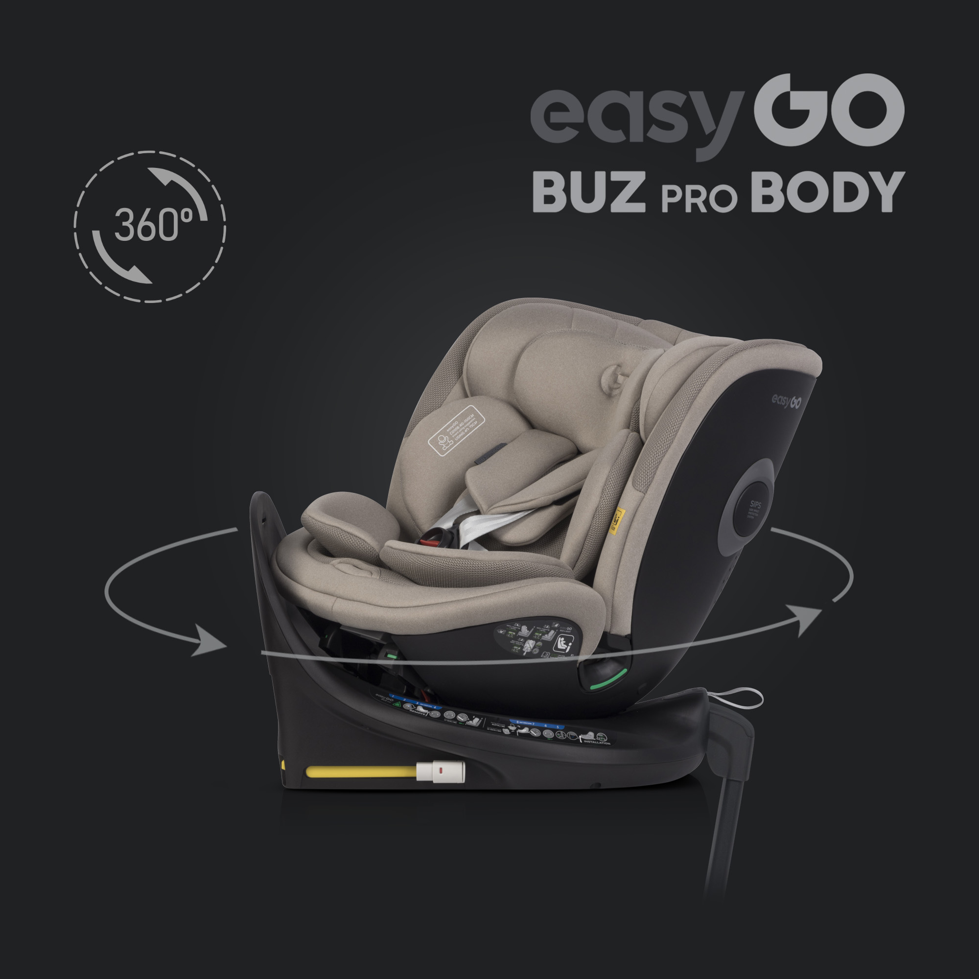 Sada autosedaček EasyGo Buz Pro a Buz Pro Body Taupe 2v1 + otočná báze