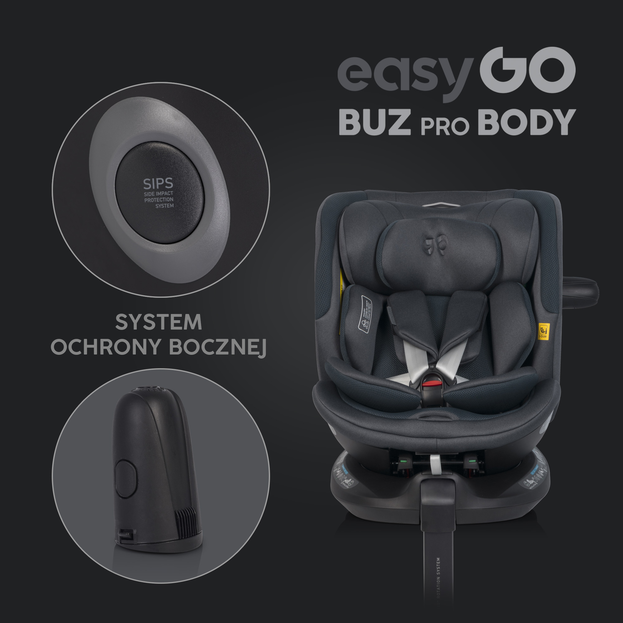 Sada autosedaček EasyGo Buz Pro a Buz Pro Body Granito 2v1 + otočná báze