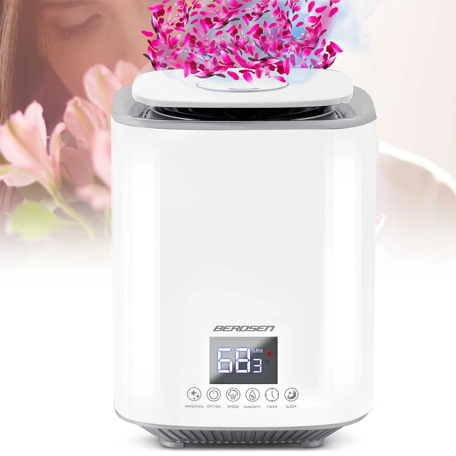 Ultrazvukový zvlhčovač vzduchu Berdsen Premium s ionizátorem a aroma difuzérem white