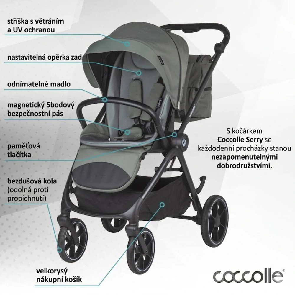 Kočárek Coccolle Serry 2v1 travel system Moss green